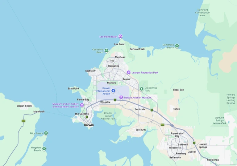 Map of Darwin and Northern Territory service areas