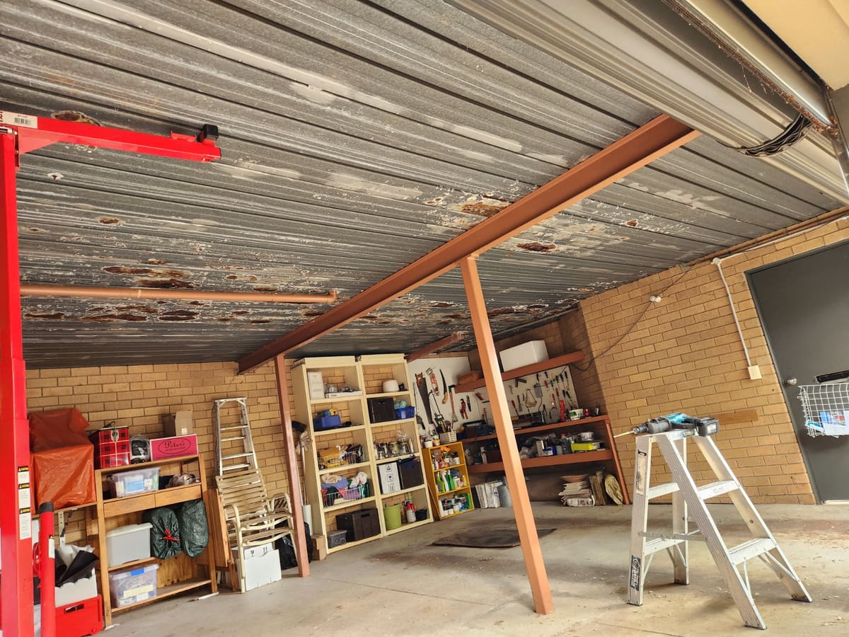 Garage ceiling relined before